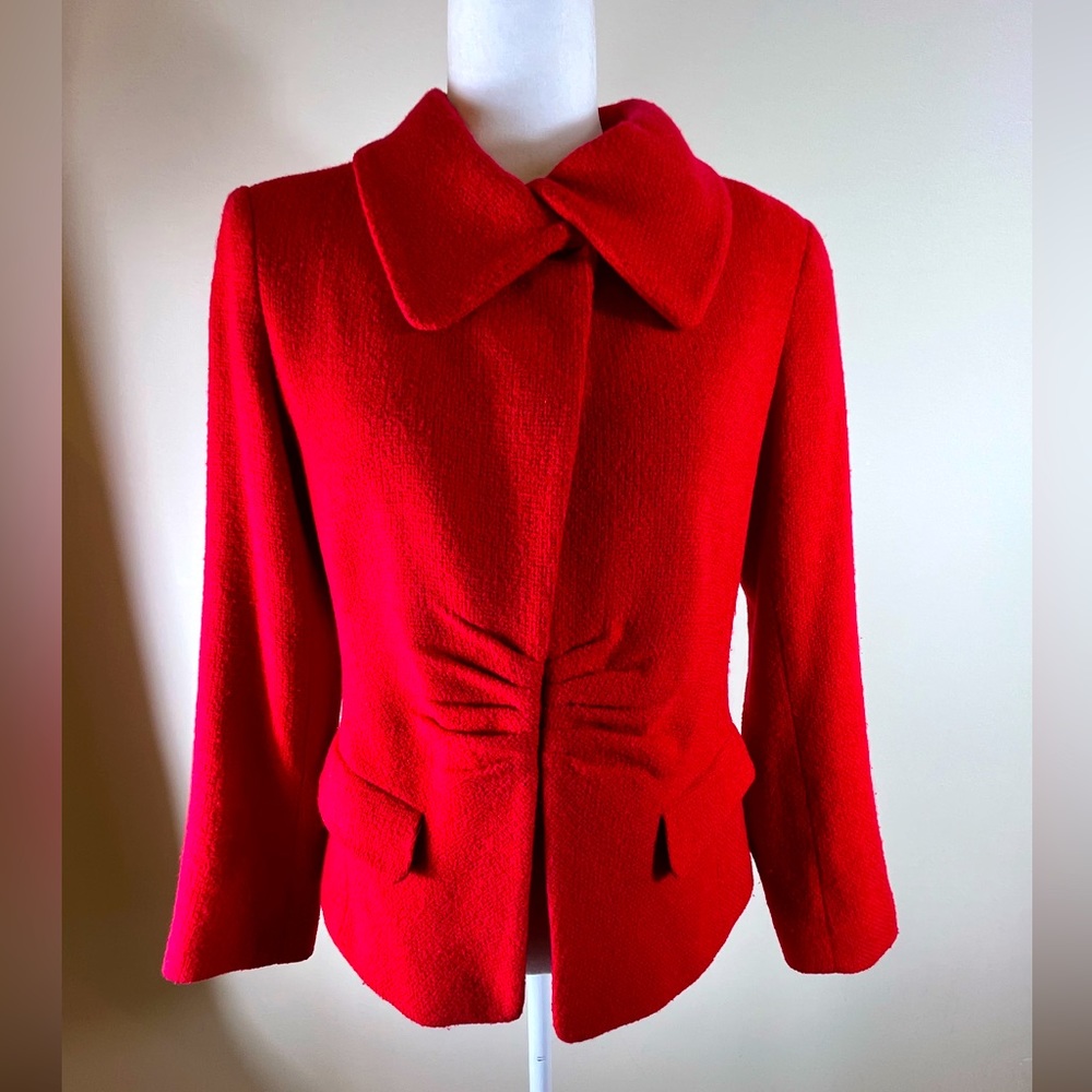Lafayette 148 New York Virgin Wool Red Blazer Jacket,Size 8